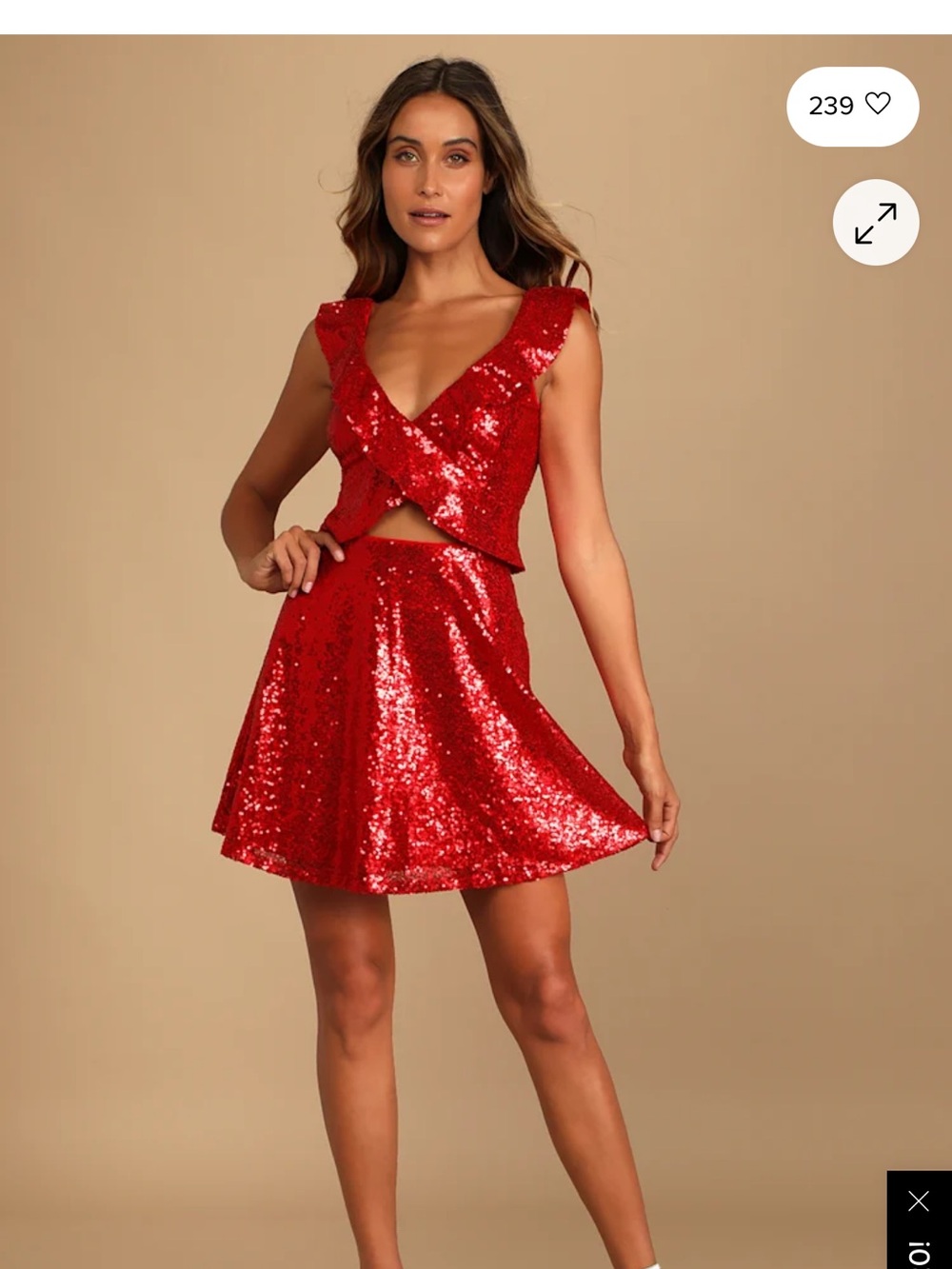 Lulus Alicia Red Sequin Ruffled Two-Piece Dress Set Size Small NWT